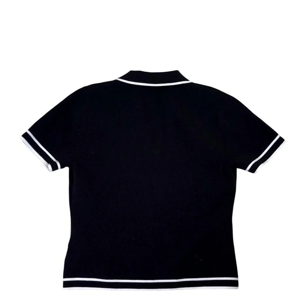 Bailey 44 Polo Sweater Women L Pearl Button Black White Quiet Luxury  Office